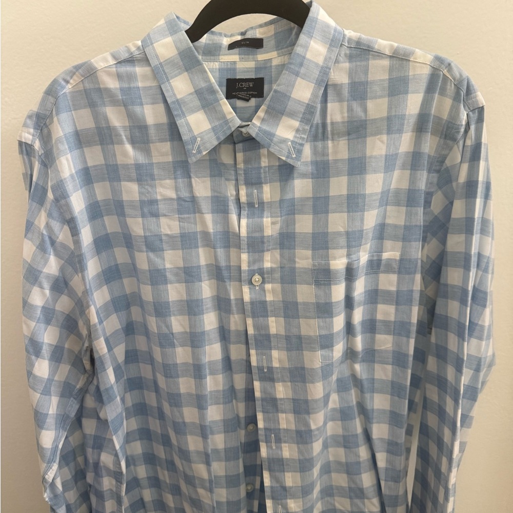 J. Crew Light Blue and White Checkered Shirt